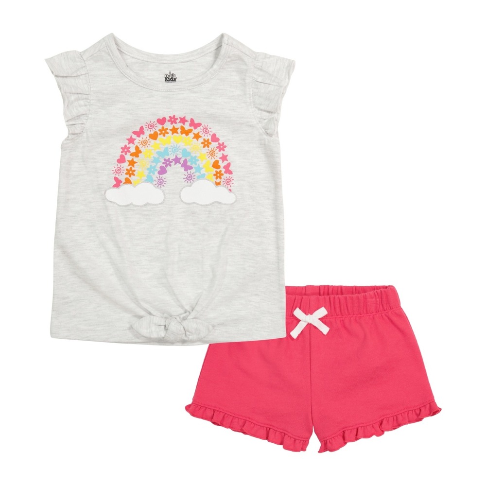 Kids Headquarters Girls Flutter Sleeve Rainbow T-shirt‎ and French Terry Shorts